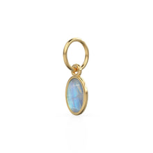 Load image into Gallery viewer, Rainbow Moonstone Oval Cabochon Solid Gold Charm / Fire Gemstone Handmade Gold Pendant / 1pc 14k Solid Yellow Gold Jewelry Making Findings