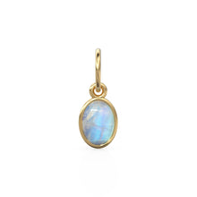 Load image into Gallery viewer, Rainbow Moonstone Oval Cabochon Solid Gold Charm / Fire Gemstone Handmade Gold Pendant / 1pc 14k Solid Yellow Gold Jewelry Making Findings