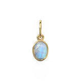Rainbow Moonstone Oval Cabochon Solid Gold Charm / Fire Gemstone Handmade Gold Pendant / 1pc 14k Solid Yellow Gold Jewelry Making Findings