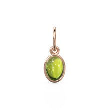 Load image into Gallery viewer, Green Peridot Oval Cabochon Solid Gold Charm / Green Olivine Gemstone Handmade Gold Pendant / 1pc 14k Yellow Gold Jewelry Making Findings