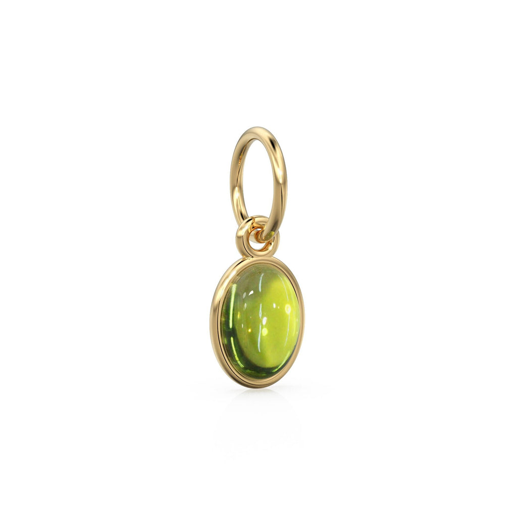 Green Peridot Oval Cabochon Solid Gold Charm / Green Olivine Gemstone Handmade Gold Pendant / 1pc 14k Yellow Gold Jewelry Making Findings