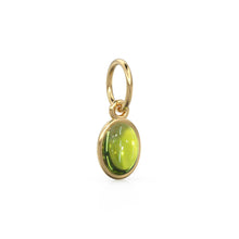 Load image into Gallery viewer, Green Peridot Oval Cabochon Solid Gold Charm / Green Olivine Gemstone Handmade Gold Pendant / 1pc 14k Yellow Gold Jewelry Making Findings
