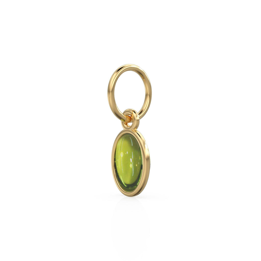 Green Peridot Oval Cabochon Solid Gold Charm / Green Olivine Gemstone Handmade Gold Pendant / 1pc 14k Yellow Gold Jewelry Making Findings
