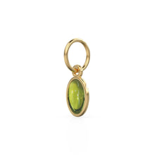 Load image into Gallery viewer, Green Peridot Oval Cabochon Solid Gold Charm / Green Olivine Gemstone Handmade Gold Pendant / 1pc 14k Yellow Gold Jewelry Making Findings