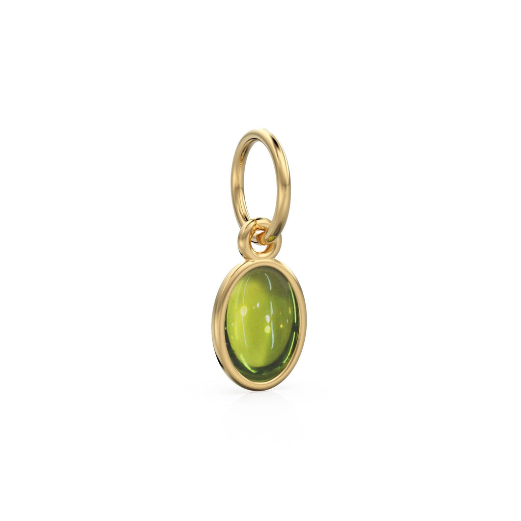 Green Peridot Oval Cabochon Solid Gold Charm / Green Olivine Gemstone Handmade Gold Pendant / 1pc 14k Yellow Gold Jewelry Making Findings