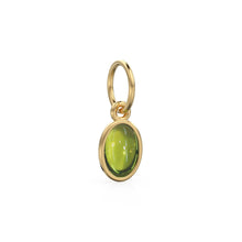 Load image into Gallery viewer, Green Peridot Oval Cabochon Solid Gold Charm / Green Olivine Gemstone Handmade Gold Pendant / 1pc 14k Yellow Gold Jewelry Making Findings