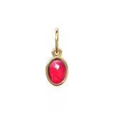 Real Red Ruby Oval Cabochon Solid Gold Charm / Natural Hot Red Gemstone Handmade Gold Pendant / 1pc 14k Yellow Gold Jewelry Making Findings