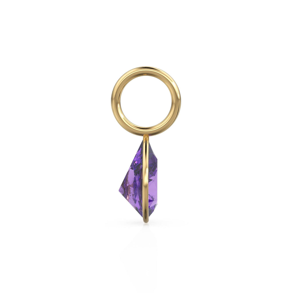 Purple Amethyst 7mm 14k Yellow Solid Gold Charm Pendant Bezel Jewelry Finding / February Birthstone / Purple Gemstone / Pear Cut Amulet