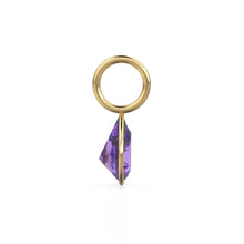 Load image into Gallery viewer, Purple Amethyst 7mm 14k Yellow Solid Gold Charm Pendant Bezel Jewelry Finding / February Birthstone / Purple Gemstone / Pear Cut Amulet