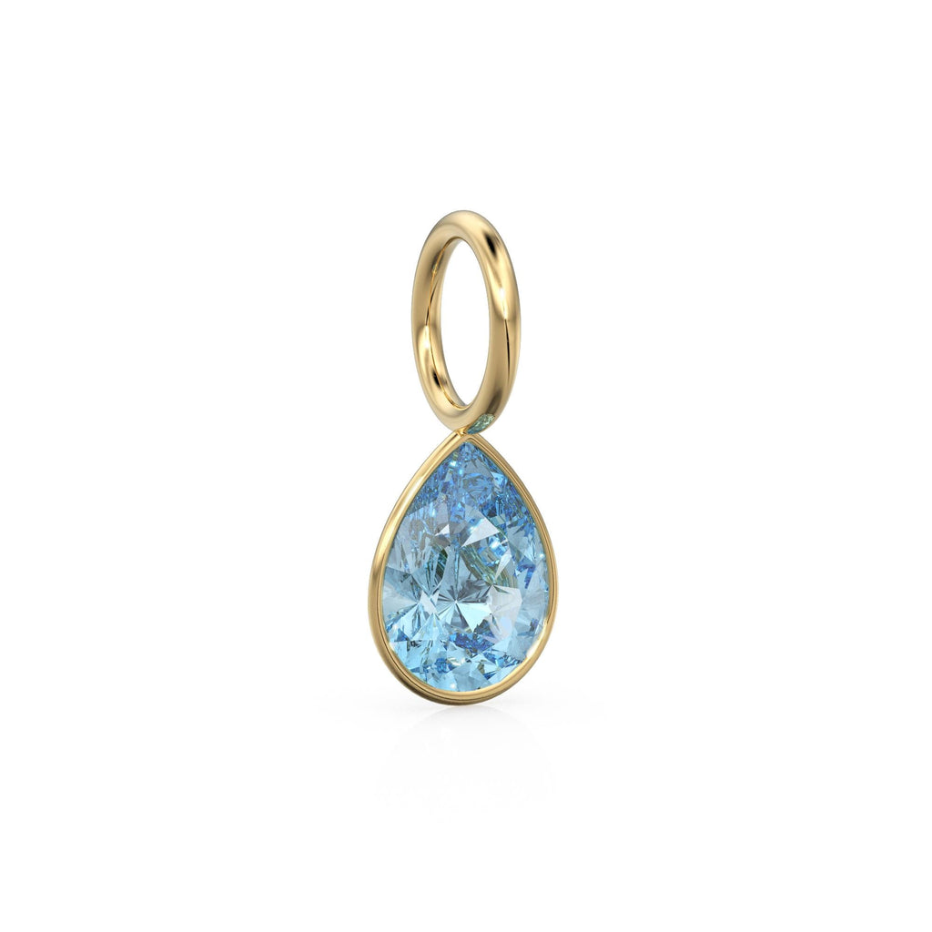 Santa Maria Aquamarine 7mm 14k Yellow Solid Gold Charm Pendant Bezel Jewelry Finding / March Birthstone / Blue Gemstone / Pear Cut Amulet