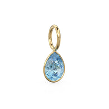 Load image into Gallery viewer, Santa Maria Aquamarine 7mm 14k Yellow Solid Gold Charm Pendant Bezel Jewelry Finding / March Birthstone / Blue Gemstone / Pear Cut Amulet