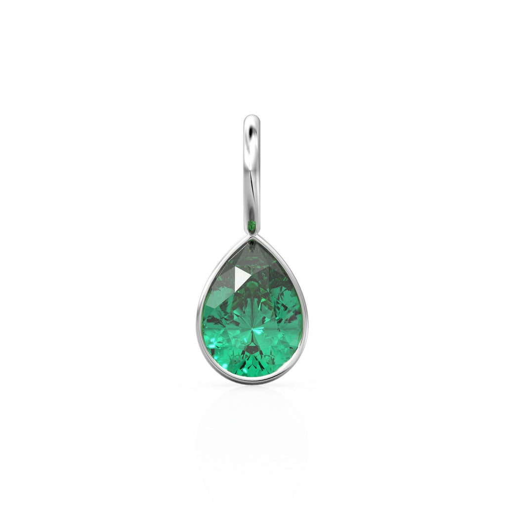 Zambian Emerald 7mm 14k Yellow Solid Gold Charm Pendant Bezel Jewelry Finding / May Birthstone / Green Gemstone / Pear Cut Amulet