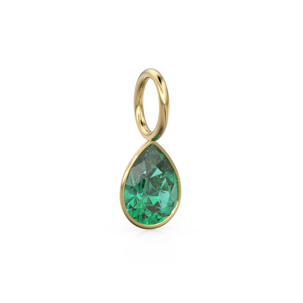 Zambian Emerald 7mm 14k Yellow Solid Gold Charm Pendant Bezel Jewelry Finding / May Birthstone / Green Gemstone / Pear Cut Amulet