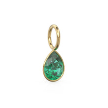 Load image into Gallery viewer, Zambian Emerald 7mm 14k Yellow Solid Gold Charm Pendant Bezel Jewelry Finding / May Birthstone / Green Gemstone / Pear Cut Amulet