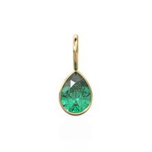 Load image into Gallery viewer, Zambian Emerald 7mm 14k Yellow Solid Gold Charm Pendant Bezel Jewelry Finding / May Birthstone / Green Gemstone / Pear Cut Amulet