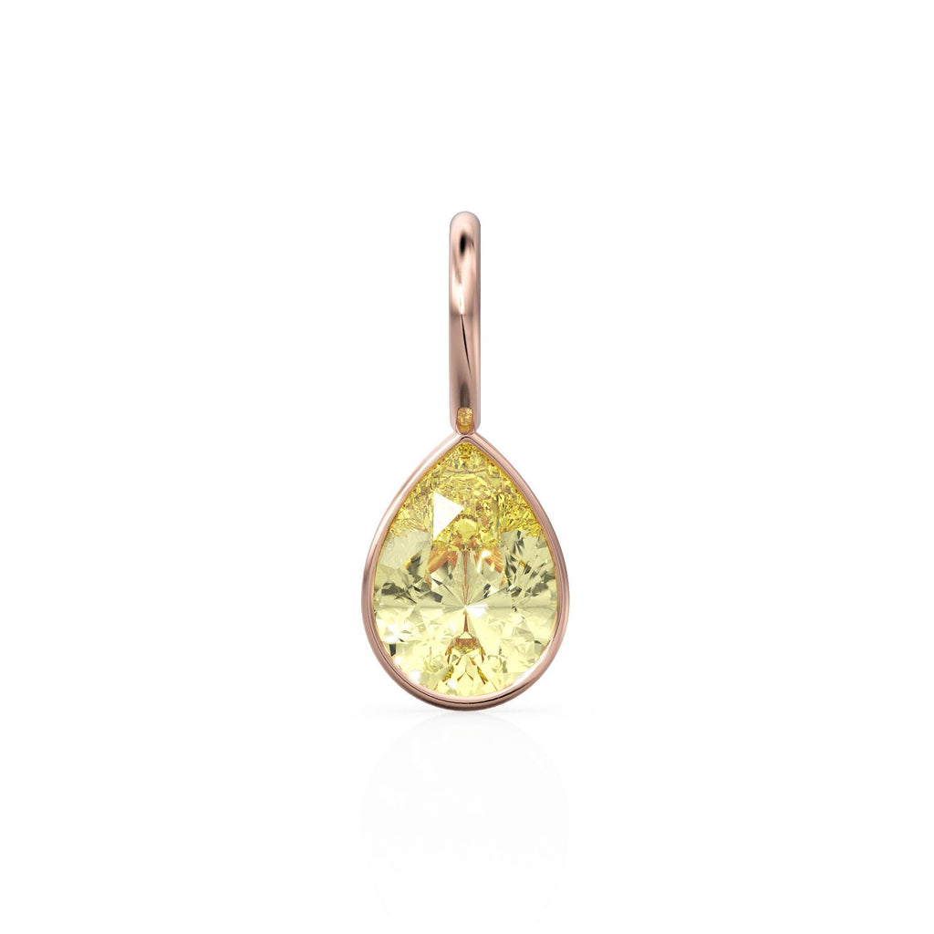 Lemon Quartz 7mm 14k Yellow Solid Gold Charm Pendant Bezel Jewelry Finding / November Birthstone / Yellow Gemstone / Pear Cut Amulet
