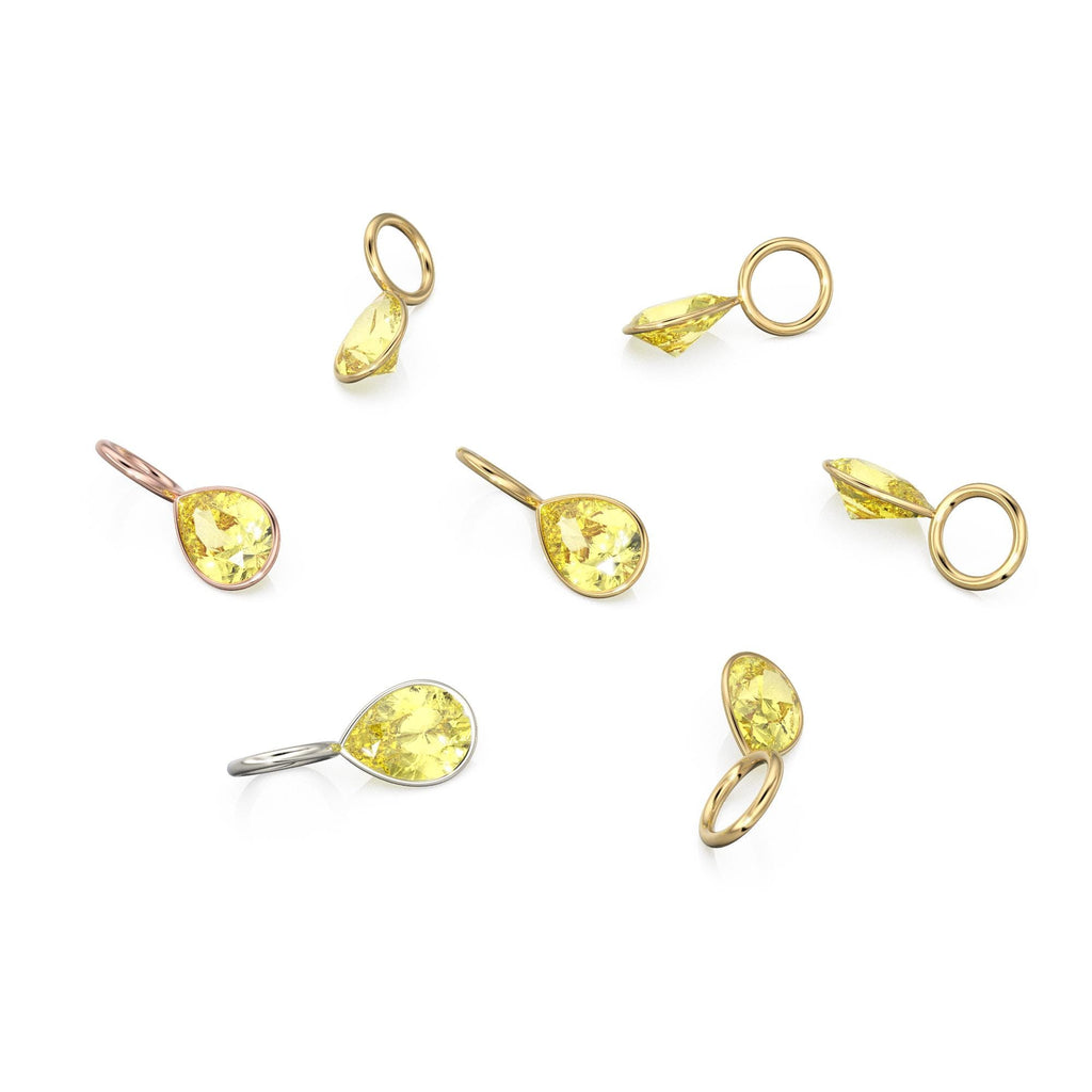 Lemon Quartz 7mm 14k Yellow Solid Gold Charm Pendant Bezel Jewelry Finding / November Birthstone / Yellow Gemstone / Pear Cut Amulet