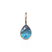 Load image into Gallery viewer, Swiss Blue Topaz 7mm 14k Yellow Solid Gold Charm Pendant Bezel Jewelry Finding / December Birthstone / Blue Gemstone / Pear Cut Amulet