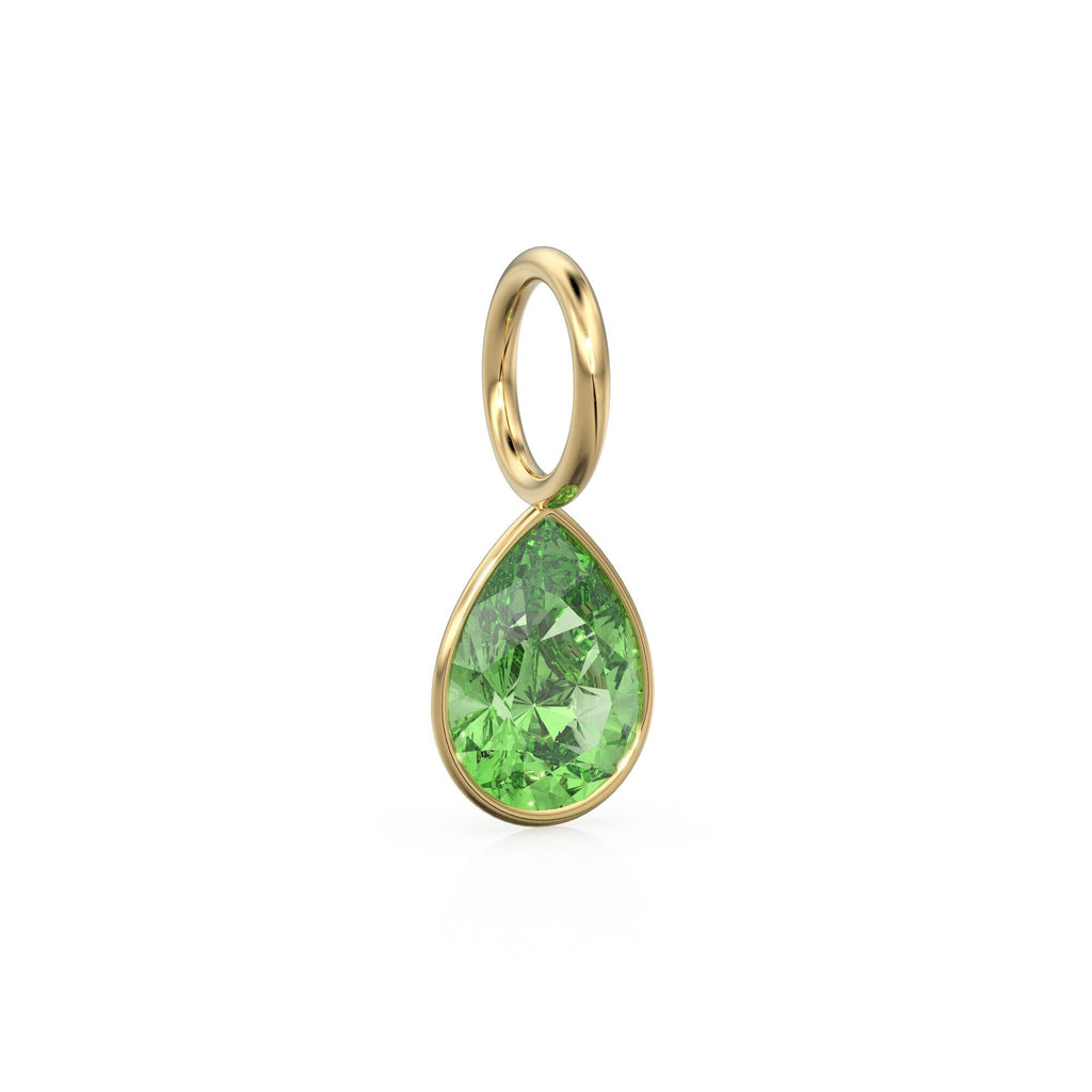 Green Peridot 7mm 14k Yellow Solid Gold Charm Pendant Bezel Jewelry Finding / August Birthstone / Olivine Gemstone Pear Cut Amulet