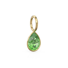 Load image into Gallery viewer, Green Peridot 7mm 14k Yellow Solid Gold Charm Pendant Bezel Jewelry Finding / August Birthstone / Olivine Gemstone Pear Cut Amulet