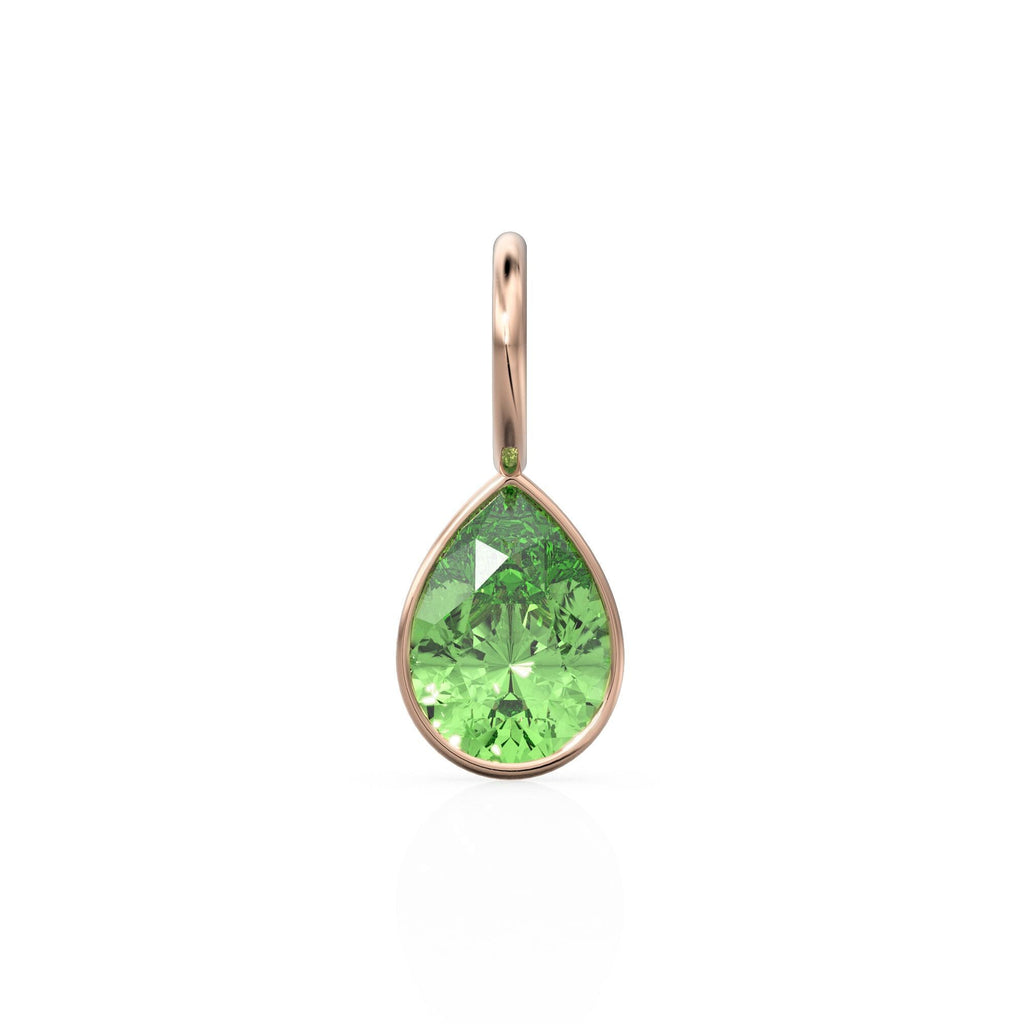 Green Peridot 7mm 14k Yellow Solid Gold Charm Pendant Bezel Jewelry Finding / August Birthstone / Olivine Gemstone Pear Cut Amulet