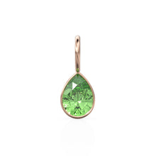 Load image into Gallery viewer, Green Peridot 7mm 14k Yellow Solid Gold Charm Pendant Bezel Jewelry Finding / August Birthstone / Olivine Gemstone Pear Cut Amulet