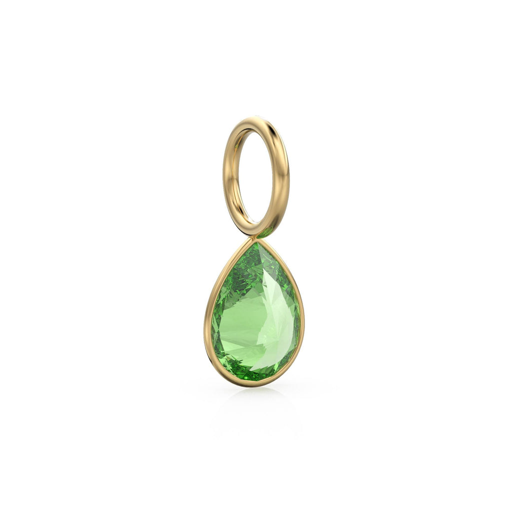 Green Peridot 7mm 14k Yellow Solid Gold Charm Pendant Bezel Jewelry Finding / August Birthstone / Olivine Gemstone Pear Cut Amulet