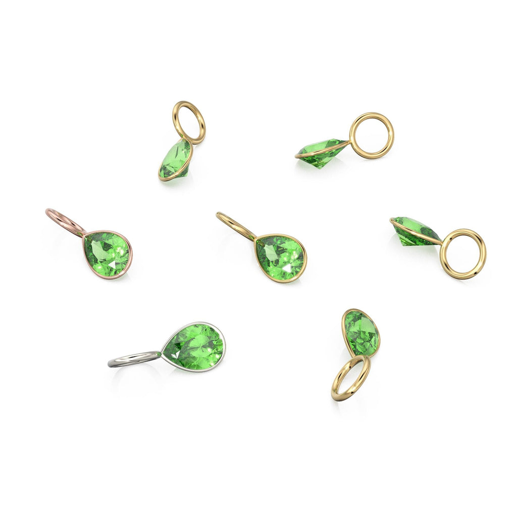 Green Peridot 7mm 14k Yellow Solid Gold Charm Pendant Bezel Jewelry Finding / August Birthstone / Olivine Gemstone Pear Cut Amulet