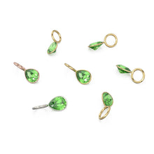Load image into Gallery viewer, Green Peridot 7mm 14k Yellow Solid Gold Charm Pendant Bezel Jewelry Finding / August Birthstone / Olivine Gemstone Pear Cut Amulet