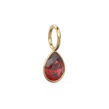Load image into Gallery viewer, Red Ruby 7mm 14k Yellow Solid Gold Charm Pendant Bezel Jewelry Finding / July Birthstone / Red Gemstone / Pear Cut Amulet