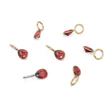 Load image into Gallery viewer, Red Ruby 7mm 14k Yellow Solid Gold Charm Pendant Bezel Jewelry Finding / July Birthstone / Red Gemstone / Pear Cut Amulet