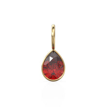 Load image into Gallery viewer, Red Ruby 7mm 14k Yellow Solid Gold Charm Pendant Bezel Jewelry Finding / July Birthstone / Red Gemstone / Pear Cut Amulet