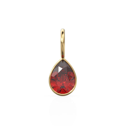 Red Ruby 7mm 14k Yellow Solid Gold Charm Pendant Bezel Jewelry Finding / July Birthstone / Red Gemstone / Pear Cut Amulet