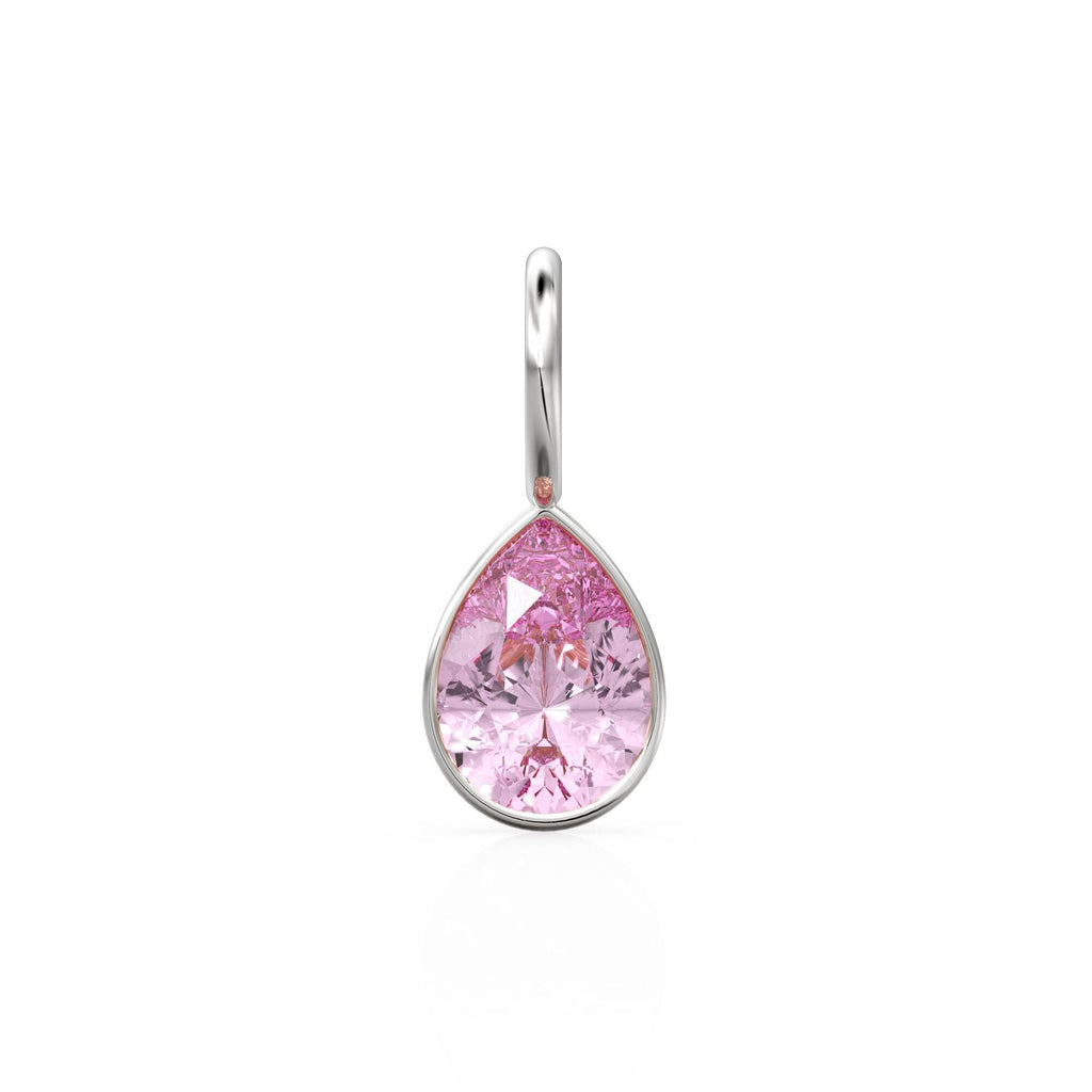 Pink Tourmaline 7mm 14k Yellow Solid Gold Charm Pendant Bezel Jewelry Finding / October Birthstone / Pink Gemstone / Pear Cut Amulet