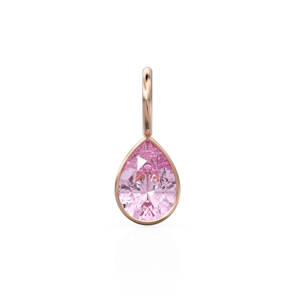 Pink Tourmaline 7mm 14k Yellow Solid Gold Charm Pendant Bezel Jewelry Finding / October Birthstone / Pink Gemstone / Pear Cut Amulet