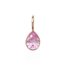 Load image into Gallery viewer, Pink Tourmaline 7mm 14k Yellow Solid Gold Charm Pendant Bezel Jewelry Finding / October Birthstone / Pink Gemstone / Pear Cut Amulet