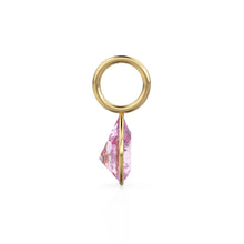 Load image into Gallery viewer, Pink Tourmaline 7mm 14k Yellow Solid Gold Charm Pendant Bezel Jewelry Finding / October Birthstone / Pink Gemstone / Pear Cut Amulet