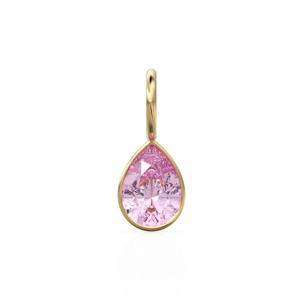 Pink Tourmaline 7mm 14k Yellow Solid Gold Charm Pendant Bezel Jewelry Finding / October Birthstone / Pink Gemstone / Pear Cut Amulet