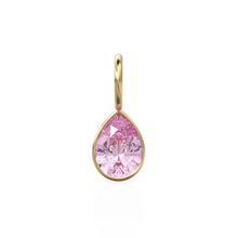 Load image into Gallery viewer, Pink Tourmaline 7mm 14k Yellow Solid Gold Charm Pendant Bezel Jewelry Finding / October Birthstone / Pink Gemstone / Pear Cut Amulet