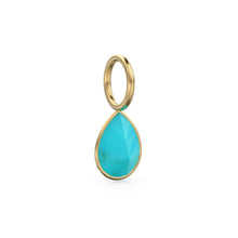 Load image into Gallery viewer, Sleeping Beauty Turquoise 7mm 14k Yellow Solid Gold Charm Pendant Bezel Jewelry Finding / December Birthstone / Blue Gemstone / Pear Cut