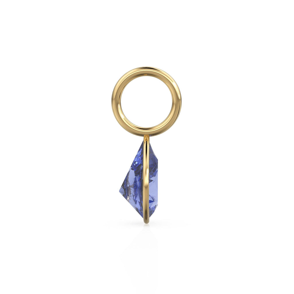 Blue Tanzanite 7mm 14k Yellow Solid Gold Charm Pendant Bezel Jewelry Finding / December Birthstone / Blue Gemstone / Pear Cut Amulet