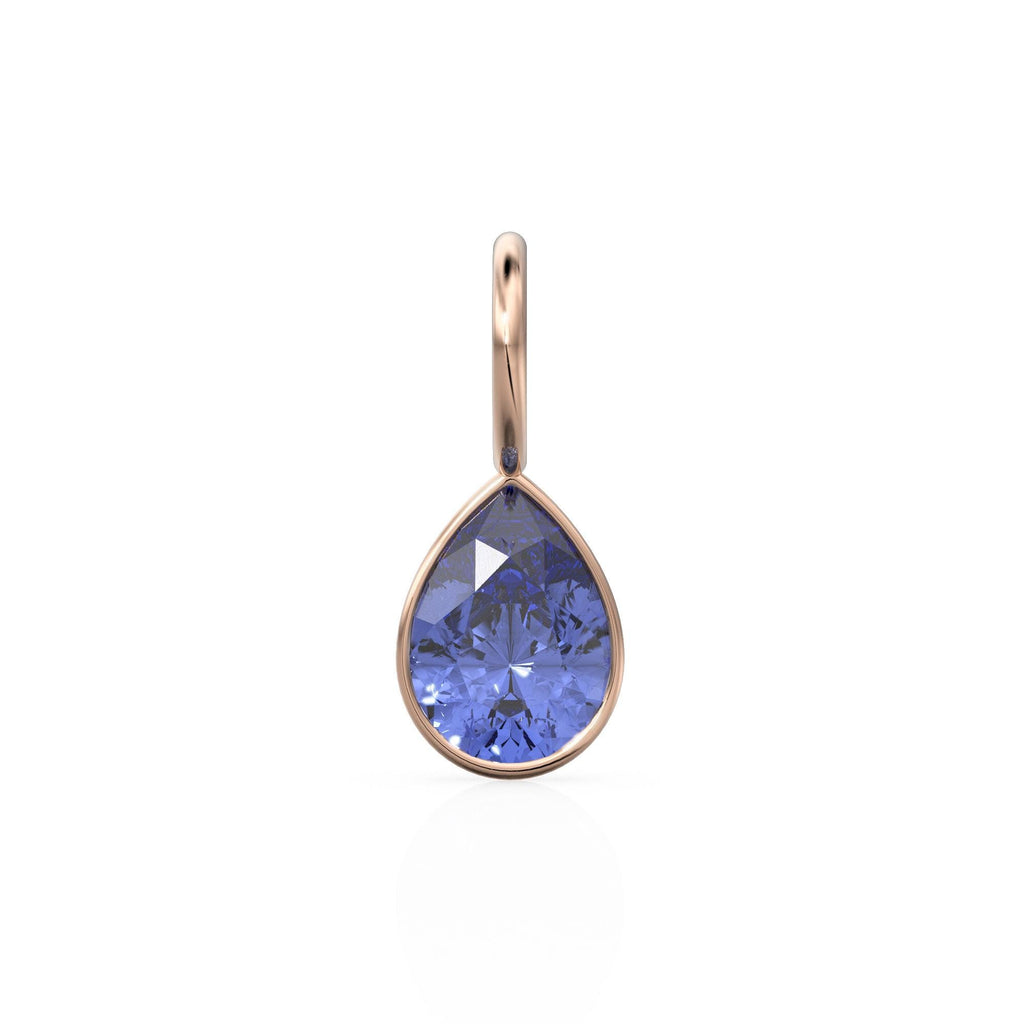 Blue Tanzanite 7mm 14k Yellow Solid Gold Charm Pendant Bezel Jewelry Finding / December Birthstone / Blue Gemstone / Pear Cut Amulet