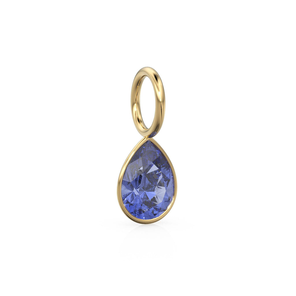 Blue Tanzanite 7mm 14k Yellow Solid Gold Charm Pendant Bezel Jewelry Finding / December Birthstone / Blue Gemstone / Pear Cut Amulet