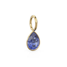 Load image into Gallery viewer, Blue Tanzanite 7mm 14k Yellow Solid Gold Charm Pendant Bezel Jewelry Finding / December Birthstone / Blue Gemstone / Pear Cut Amulet
