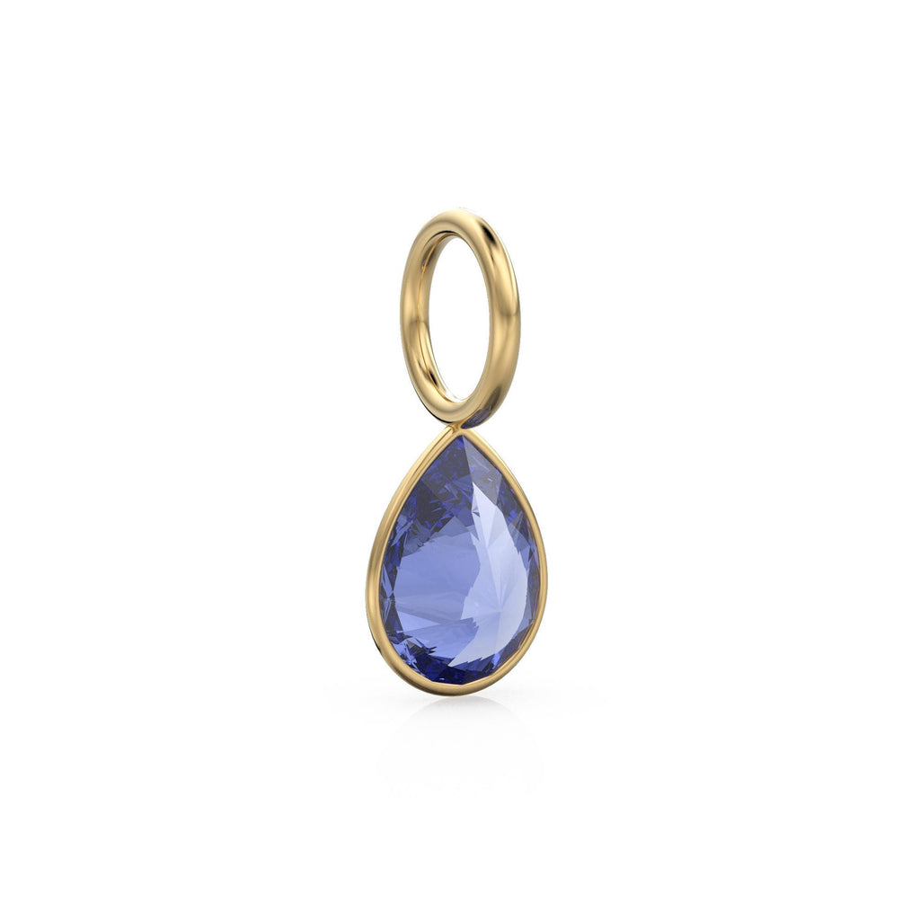 Blue Tanzanite 7mm 14k Yellow Solid Gold Charm Pendant Bezel Jewelry Finding / December Birthstone / Blue Gemstone / Pear Cut Amulet