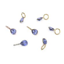 Load image into Gallery viewer, Blue Tanzanite 7mm 14k Yellow Solid Gold Charm Pendant Bezel Jewelry Finding / December Birthstone / Blue Gemstone / Pear Cut Amulet