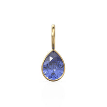 Load image into Gallery viewer, Blue Tanzanite 7mm 14k Yellow Solid Gold Charm Pendant Bezel Jewelry Finding / December Birthstone / Blue Gemstone / Pear Cut Amulet