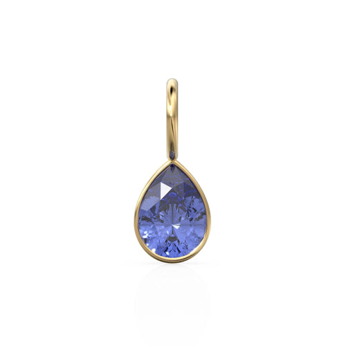 Blue Tanzanite 7mm 14k Yellow Solid Gold Charm Pendant Bezel Jewelry Finding / December Birthstone / Blue Gemstone / Pear Cut Amulet