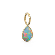 Load image into Gallery viewer, Ethiopian Opal 7mm 14k Yellow Solid Gold Charm Pendant Bezel Jewelry Finding / October Birthstone / Welo Fire Opal Gemstone / Pear Cut
