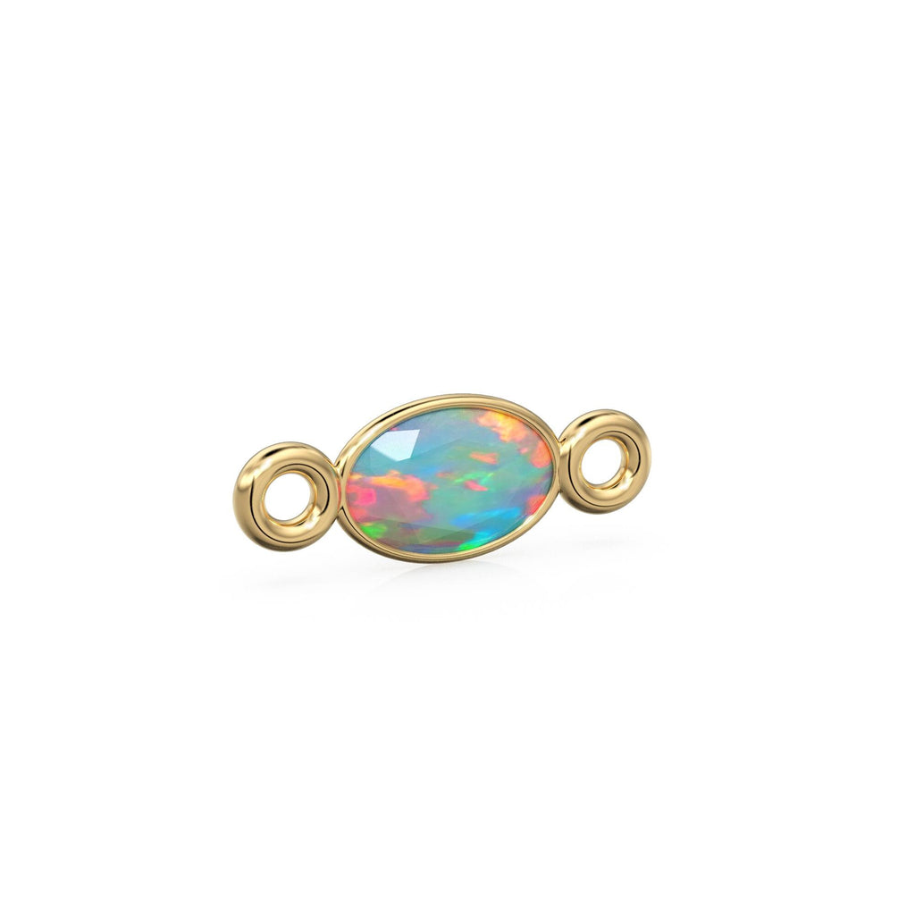 Ethiopian Opal 18k Solid Gold Spacer Connector / Handmade Bracelet Finding / Necklace Gold Findings / Fire Gemstone 4x6MM October Birthstone